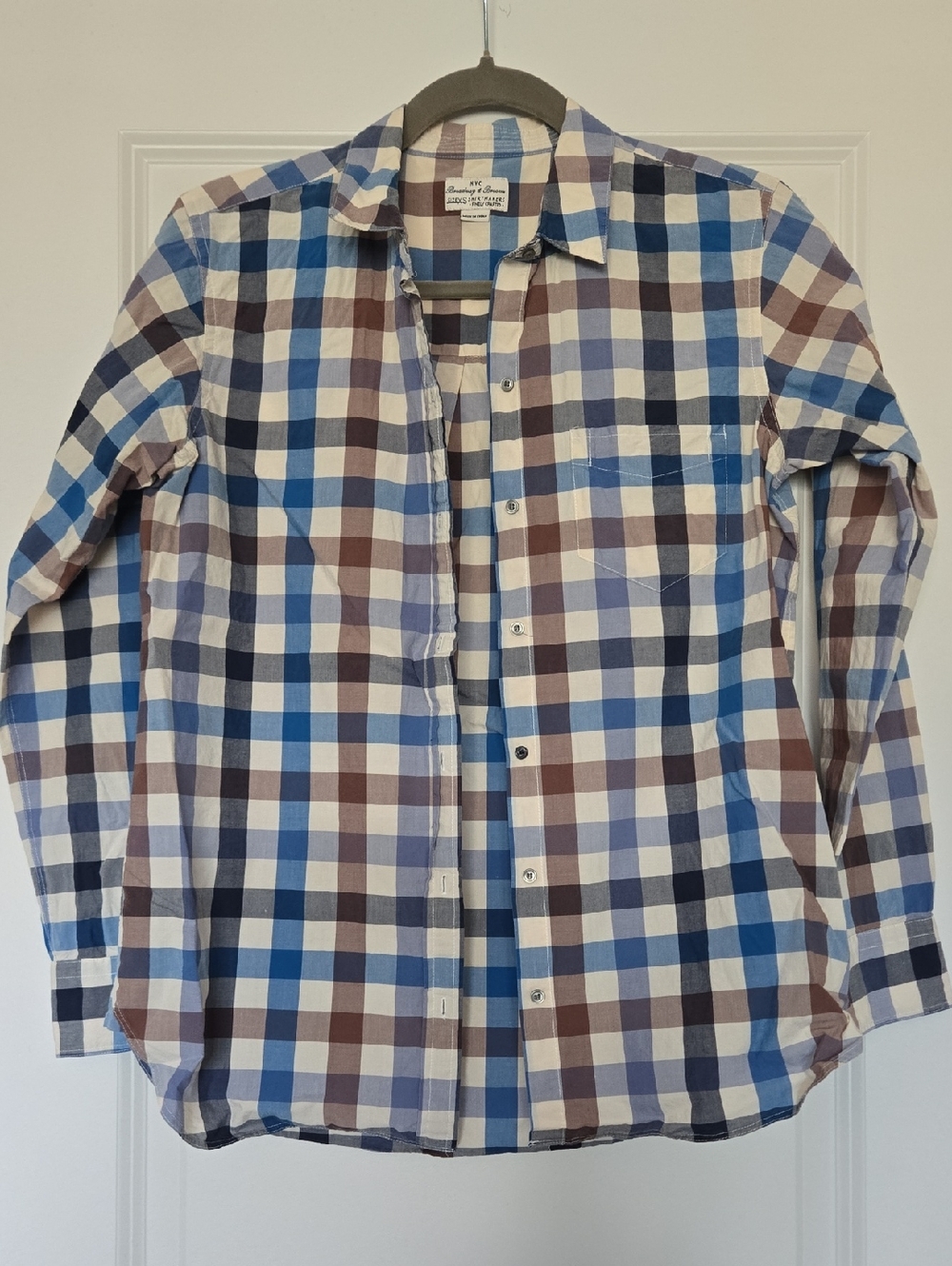 Madewell Boy Shirt Blue and Brown Plaid Button-Down Shirt